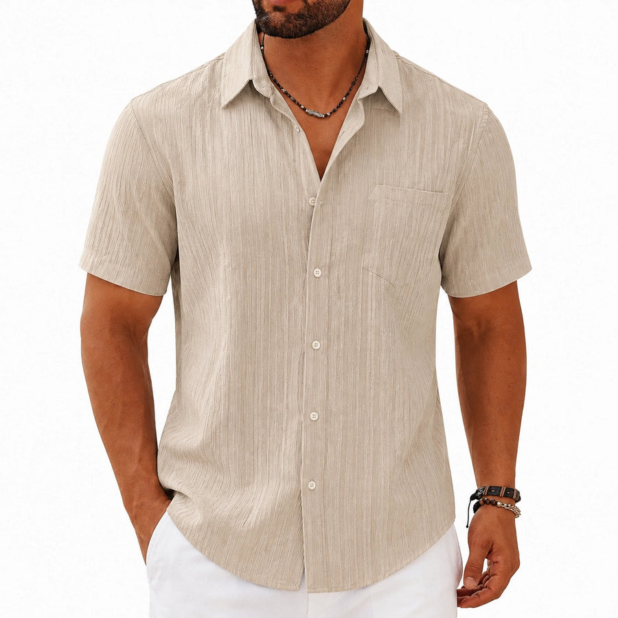 Chemise homme L beige à manches courtes en tissu texturé style décontracté