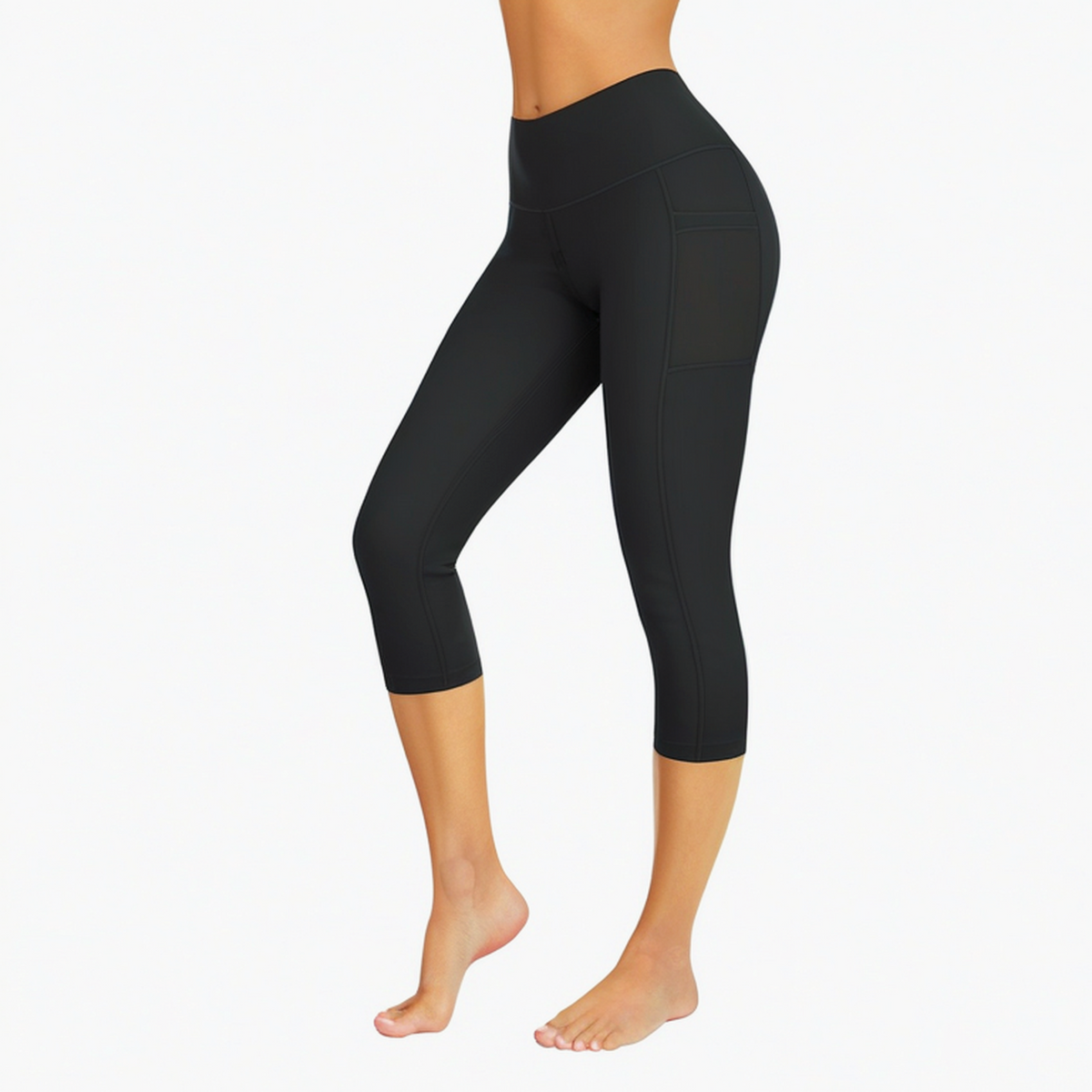 Legging de sport femme S noir tissu extensible taille haute avec poches longueur 7/8