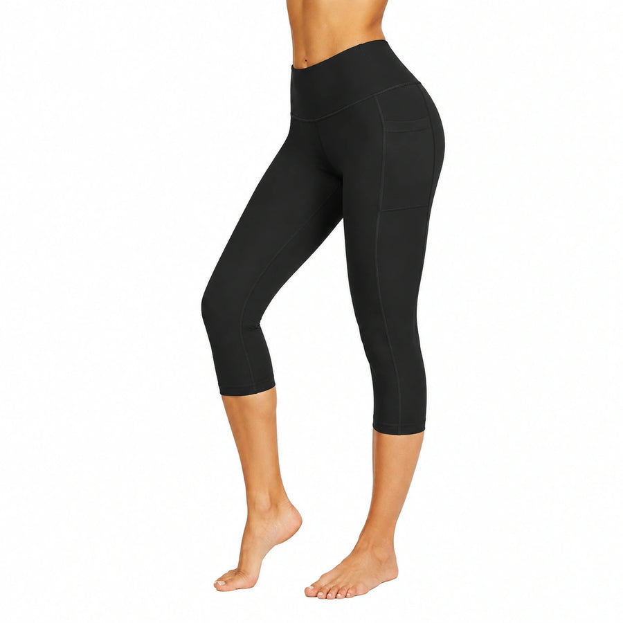 Legging de sport femme S noir tissu extensible taille haute avec poches longueur 7/8