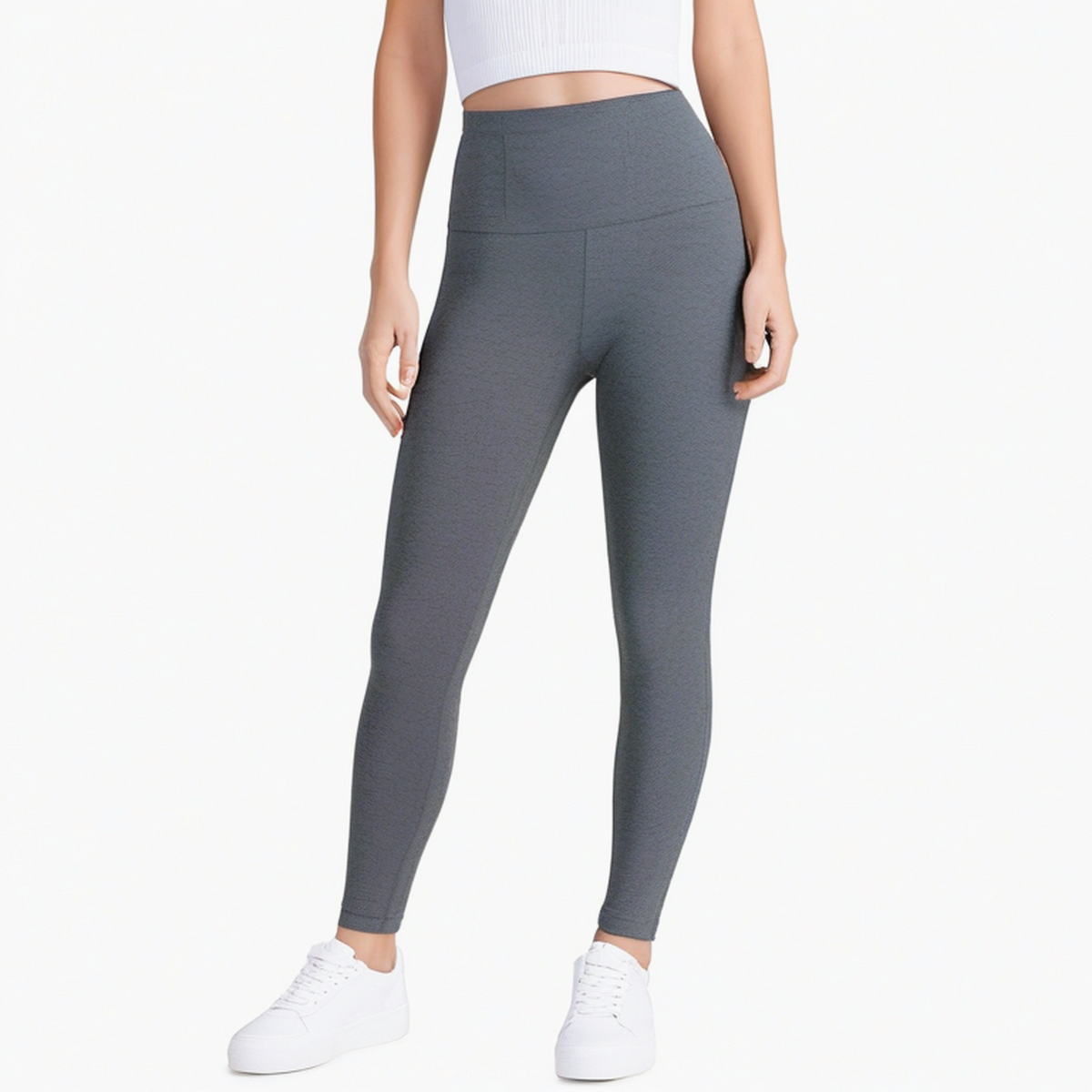 Legging femme taille S en tissu extensible gris anthracite taille haute sport ajusté