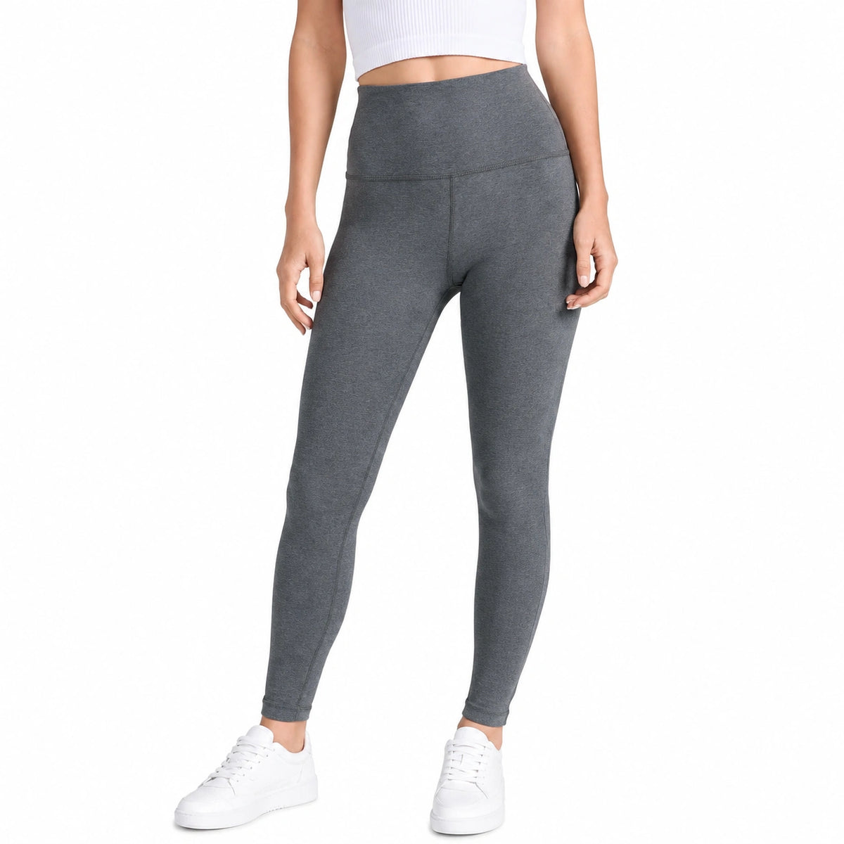 Legging femme taille S en tissu extensible gris anthracite taille haute sport ajusté