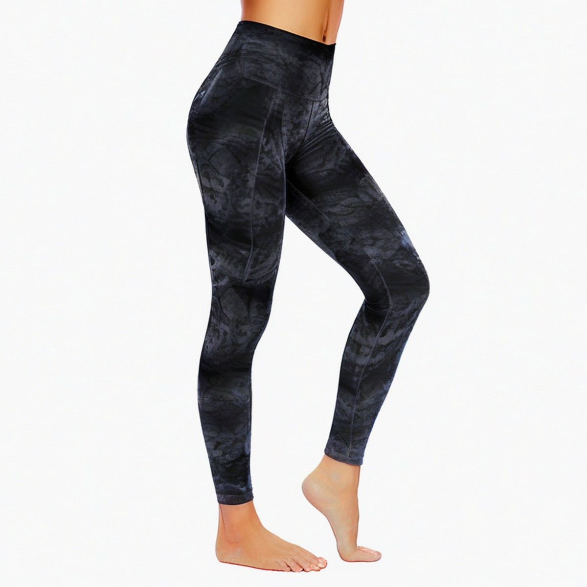 Legging femme M noir gris en tissu extensible taille haute pour sport