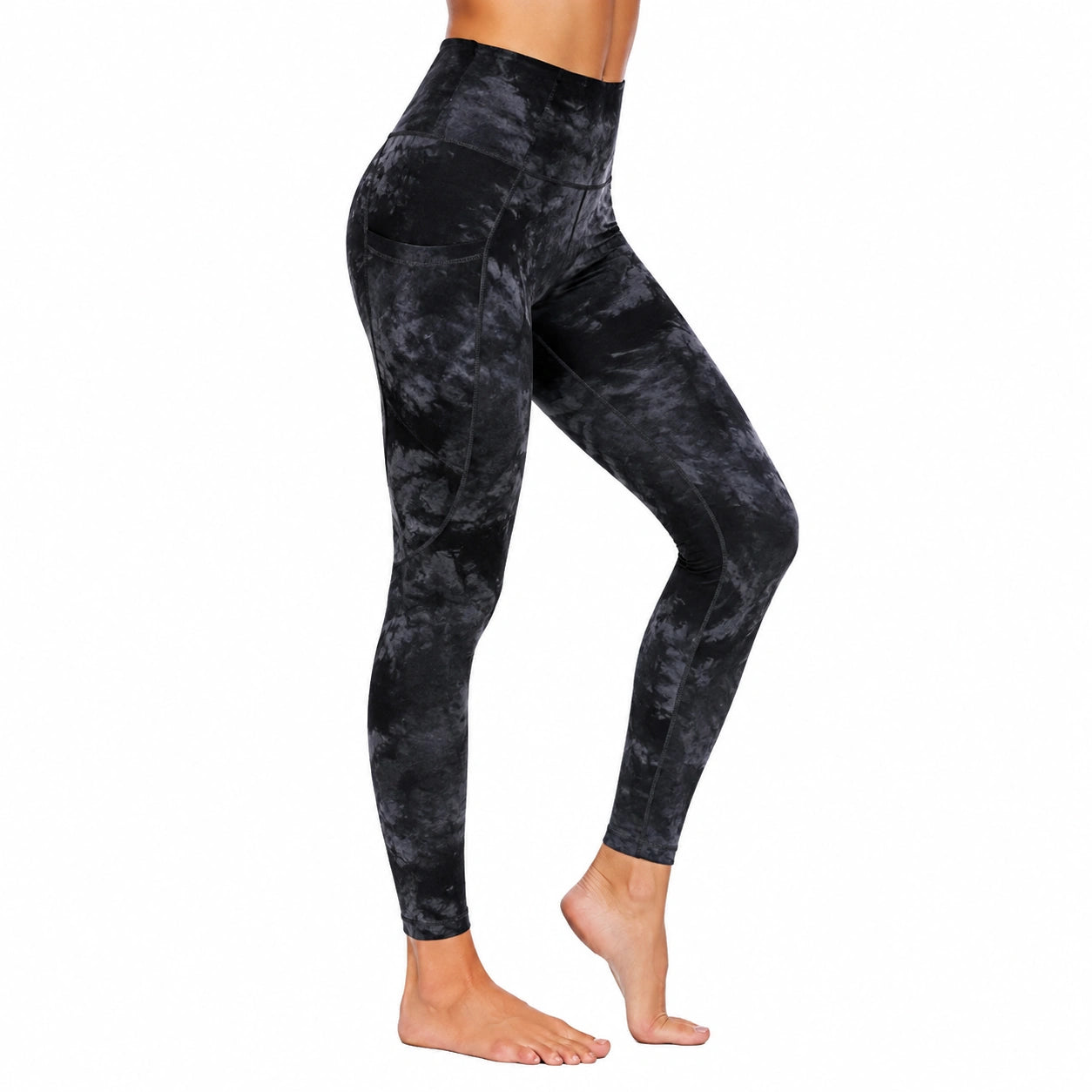 Legging femme M noir gris en tissu extensible taille haute pour sport