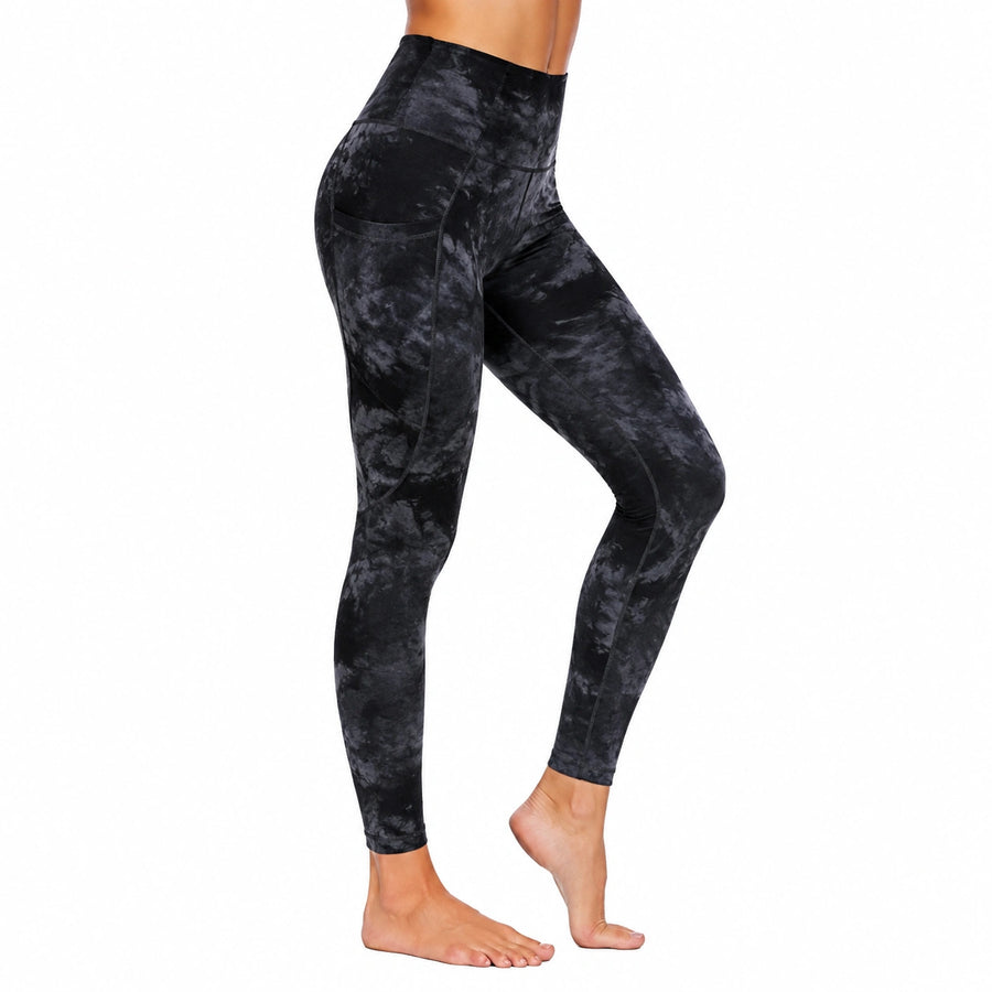 Legging femme M noir gris en tissu extensible taille haute pour sport