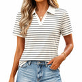 Polo femme taille S en maille blanc rayé noir à manches courtes style décontracté