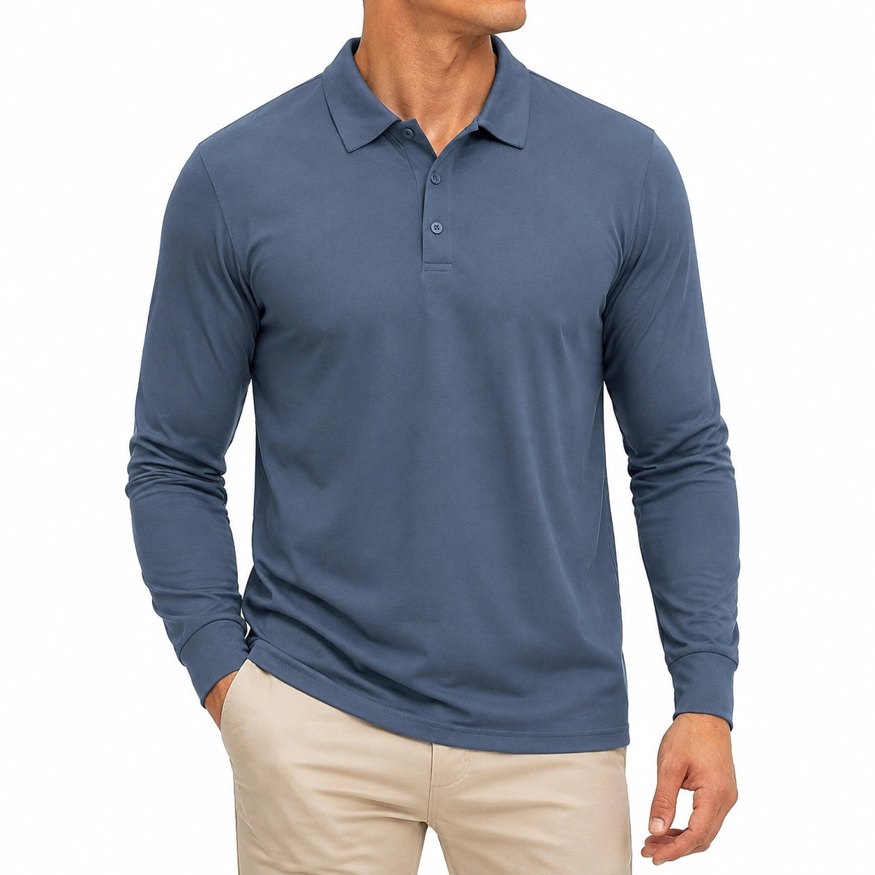 Polo homme taille M en tissu bleu à manches longues style décontracté