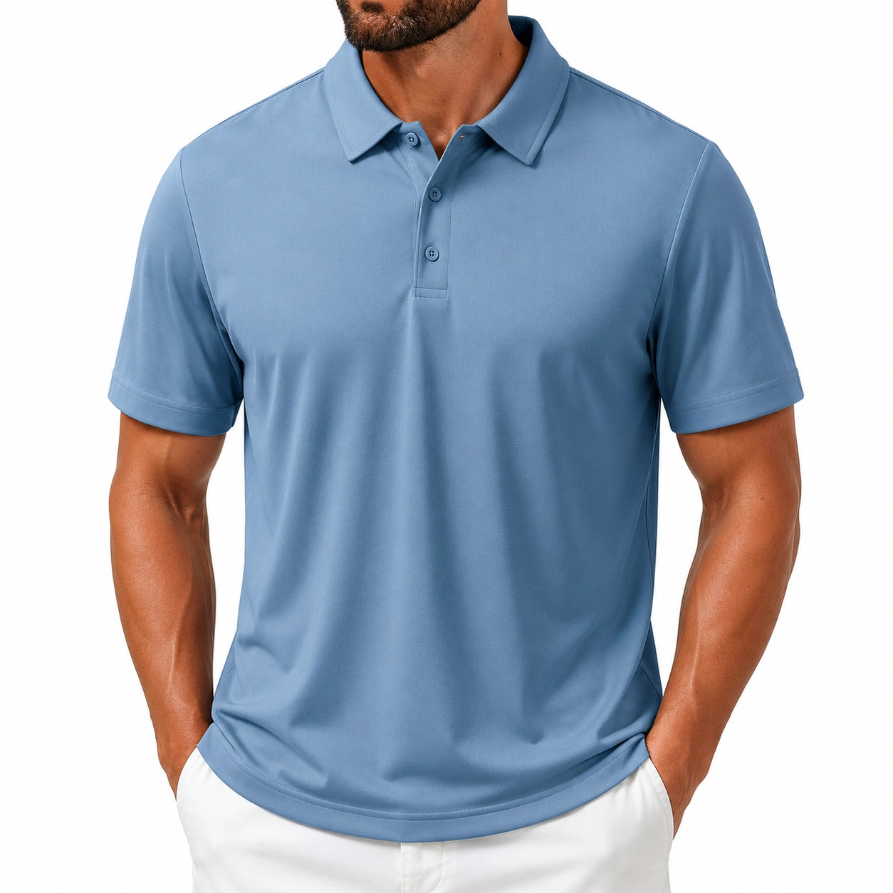 Polo homme taille M bleu en tissu synthétique à manches courtes