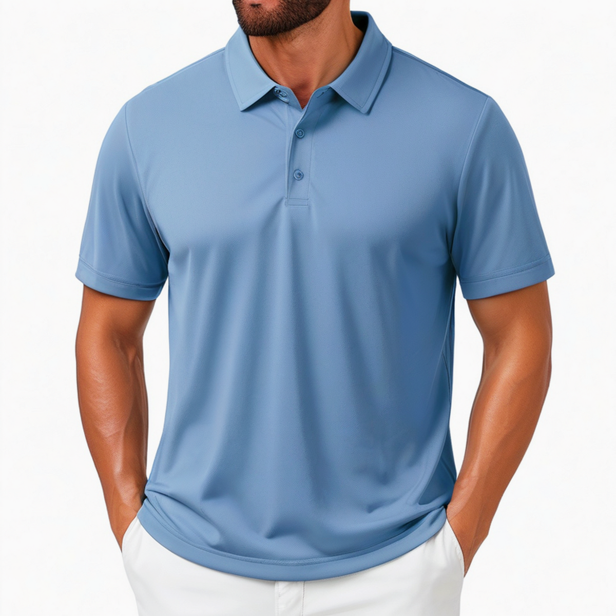 Polo homme taille M bleu en tissu synthétique à manches courtes