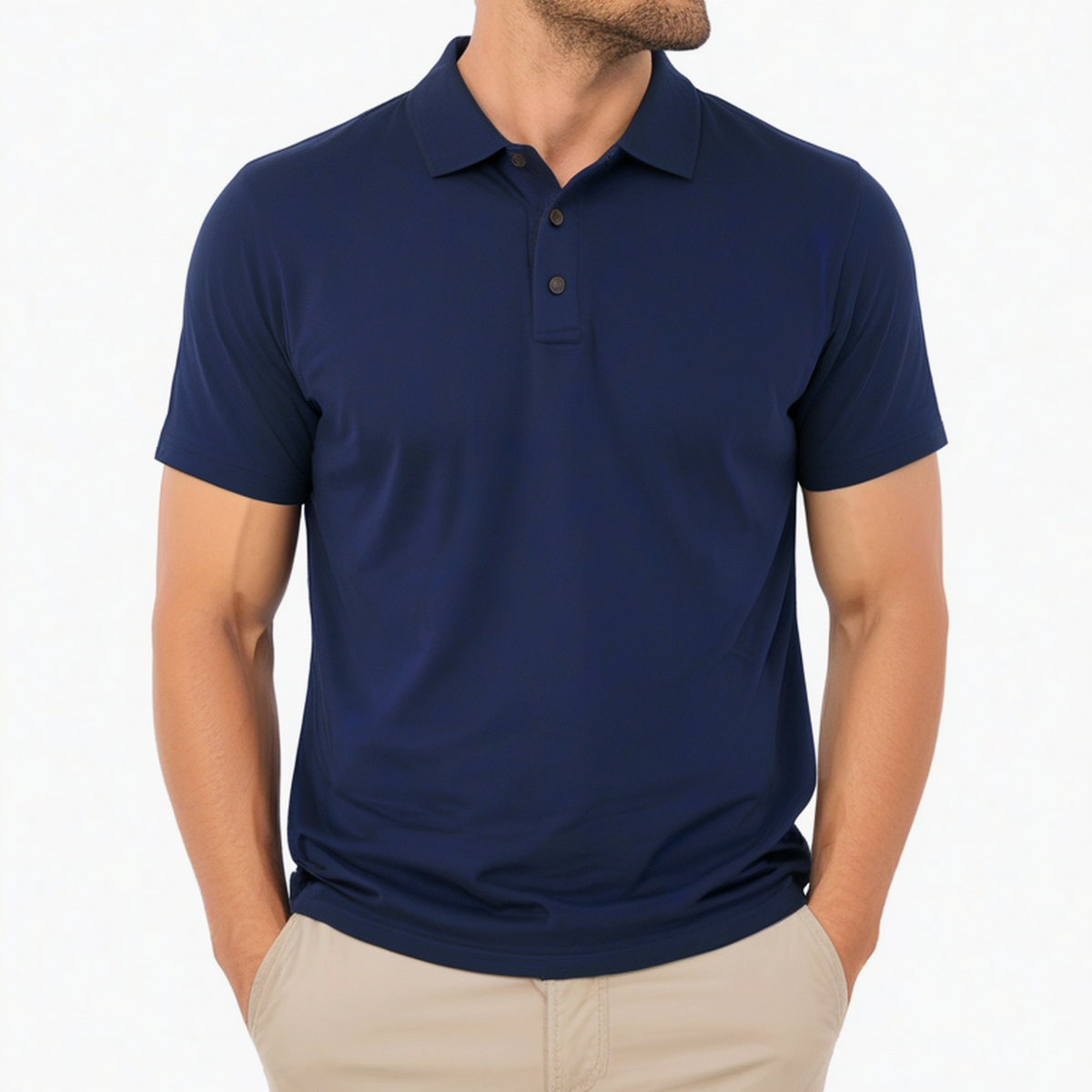 Polo homme taille L en tissu synthétique bleu marine à manches courtes