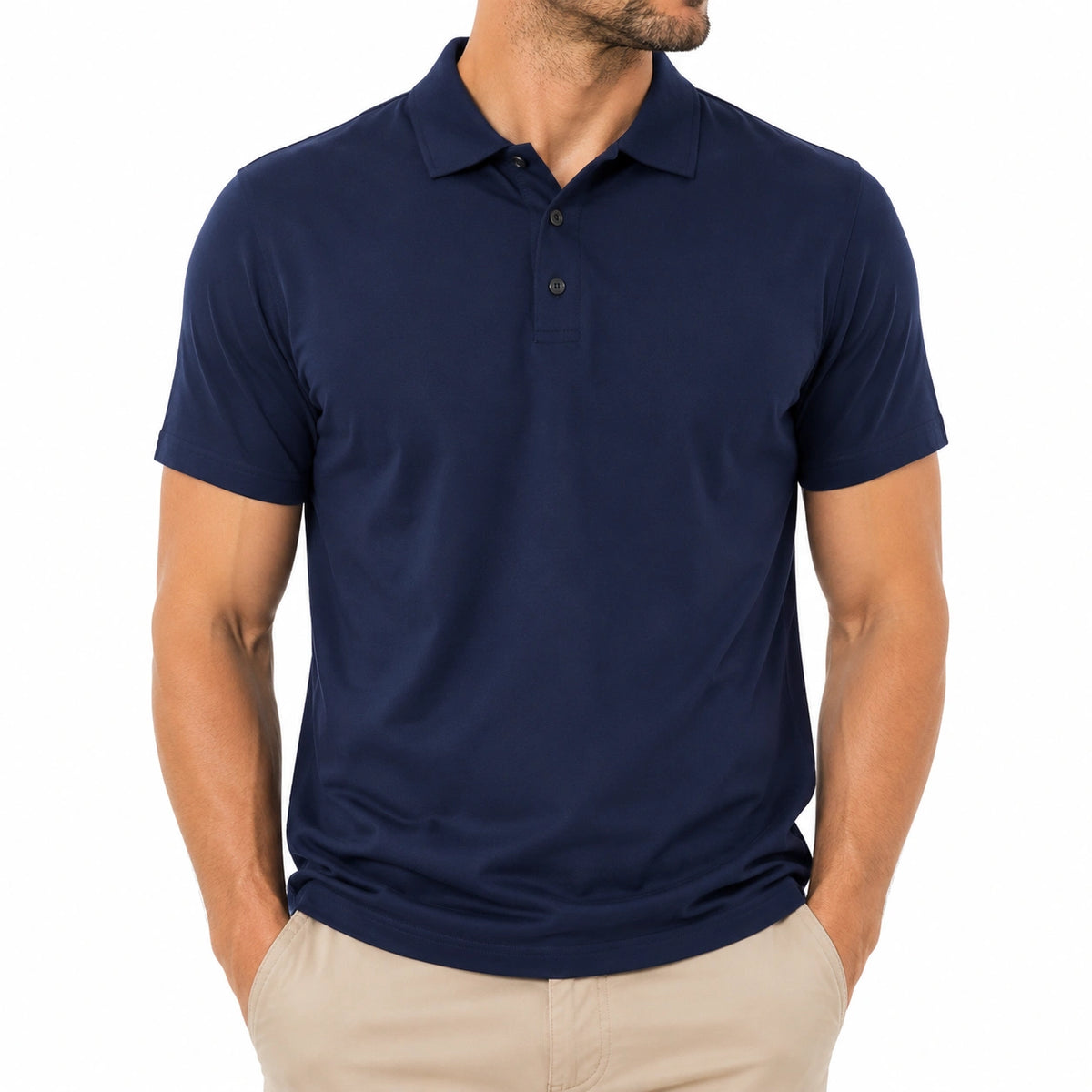 Polo homme taille L en tissu synthétique bleu marine à manches courtes
