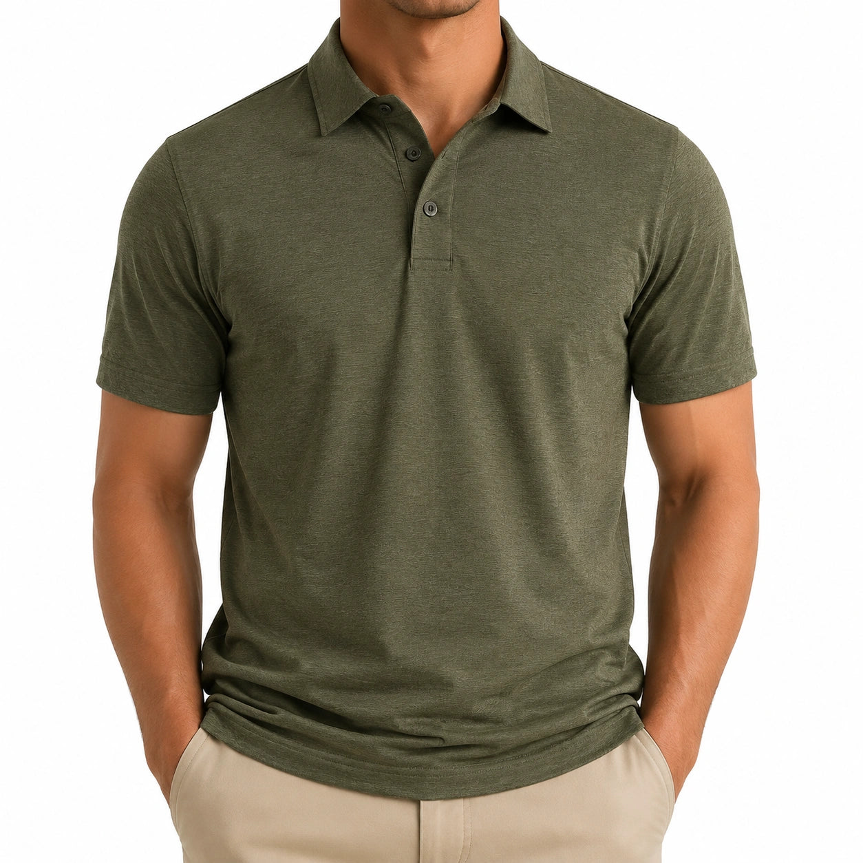 Polo homme taille L vert olive à manches courtes style décontracté