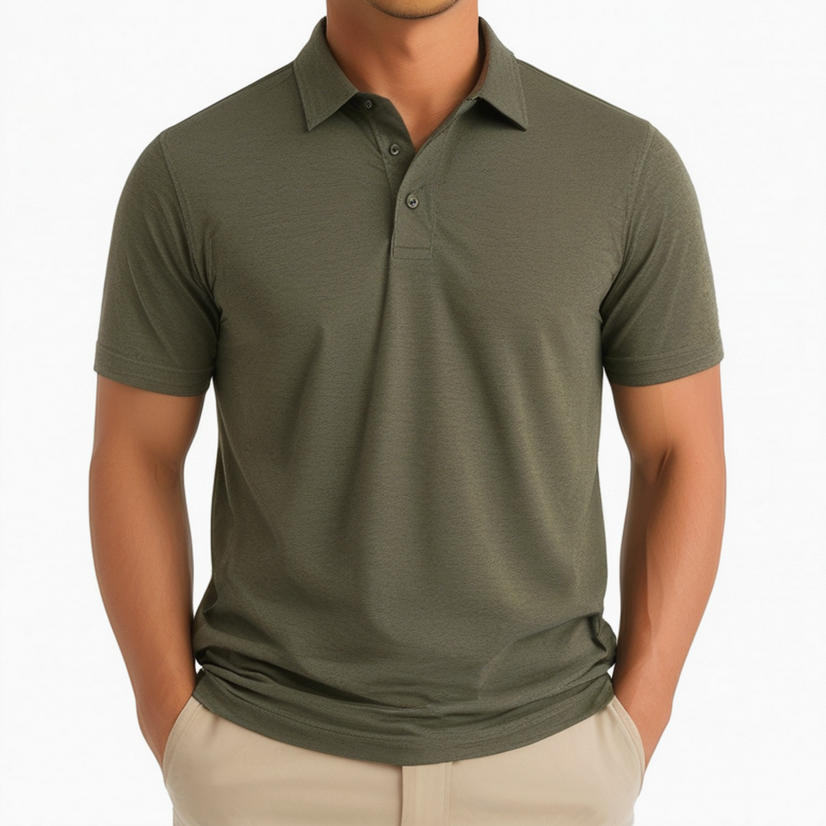 Polo homme taille L vert olive à manches courtes style décontracté