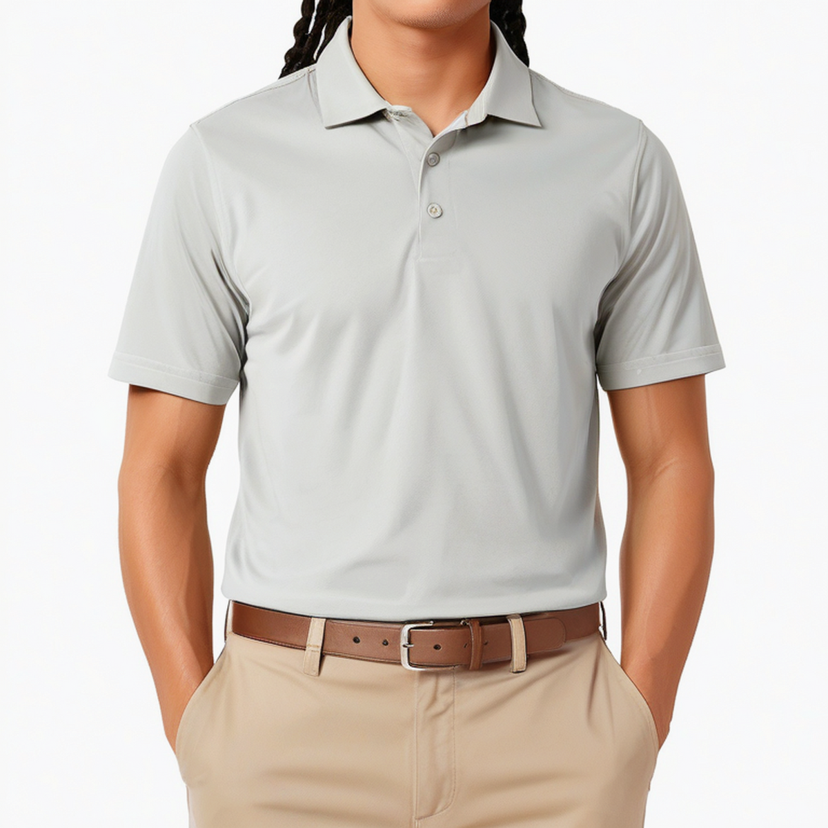 Polo homme taille L gris clair en tissu synthétique à manches courtes style classique