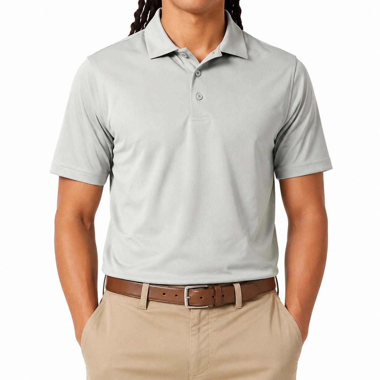 Polo homme taille L gris clair en tissu synthétique à manches courtes style classique