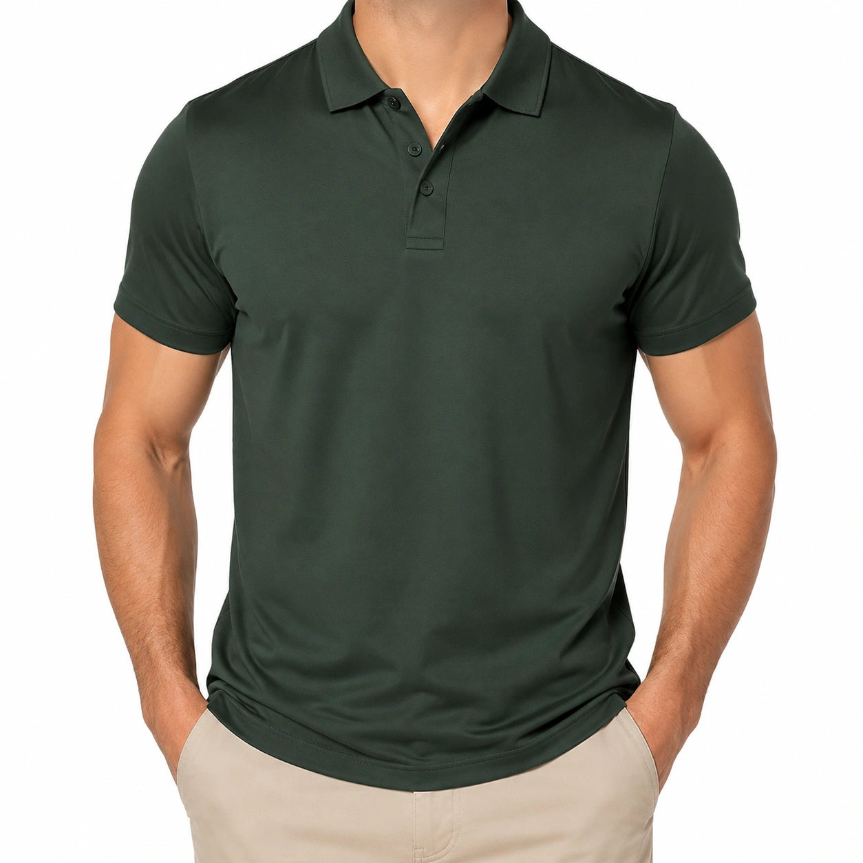 Polo homme L en tissu vert foncé à manches courtes style décontracté