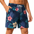 Short de bain homme M bleu marine fleuri à taille élastique