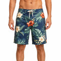 Short de bain homme L en tissu bleu marine imprimé tropical à cordon