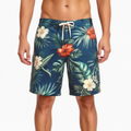 Short de bain homme L en tissu bleu marine imprimé tropical à cordon