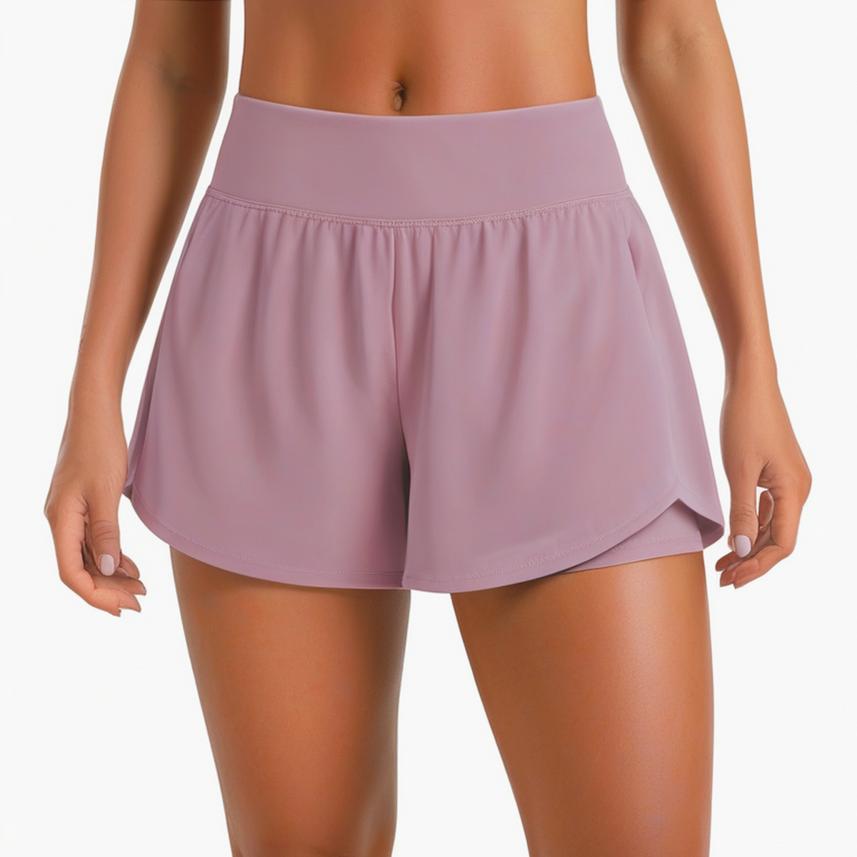 Short de sport femme taille M violet mauve en tissu synthétique avec taille haute et poches zippées