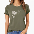 T-shirt femme taille S vert kaki à motif floral manches courtes
