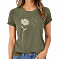 T-shirt femme taille S vert kaki à motif floral manches courtes