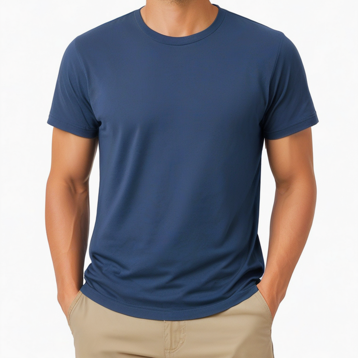 T-shirt homme taille M en tissu bleu marine à col rond style décontracté