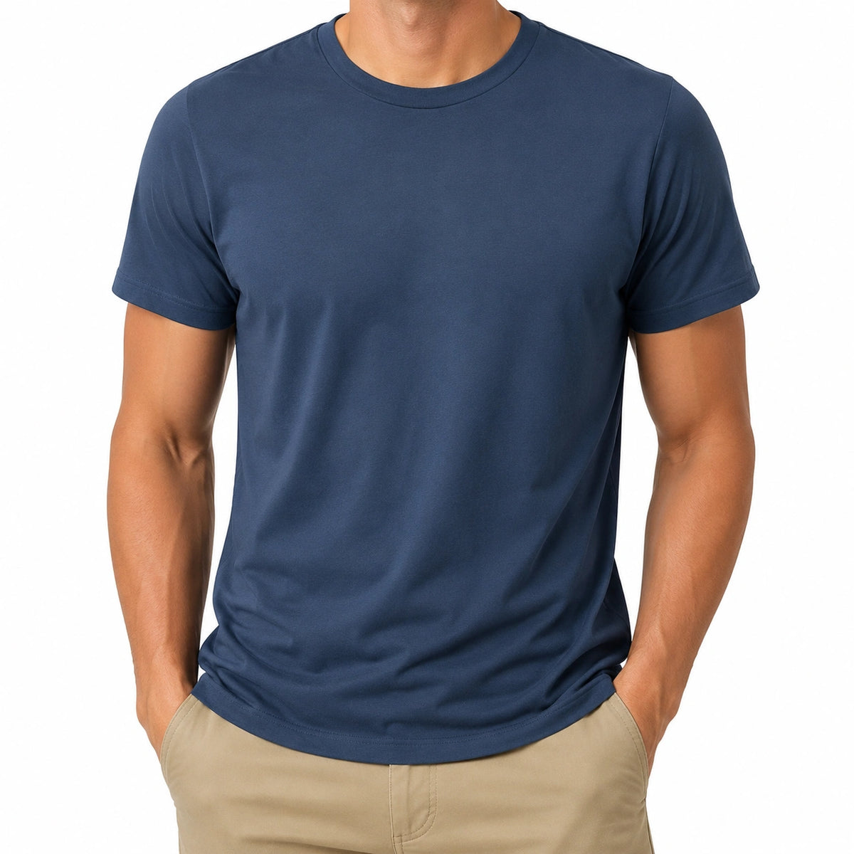 T-shirt homme taille M en tissu bleu marine à col rond style décontracté