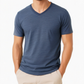 T-shirt homme taille M bleu chiné en tissu à col V manches courtes décontracté