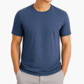 T-shirt homme taille L en maille textile bleu marine à manches courtes col rond