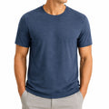 T-shirt homme taille L en maille textile bleu marine à manches courtes col rond