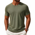 T-shirt homme taille L en tissu vert olive à manches courtes coupe droite